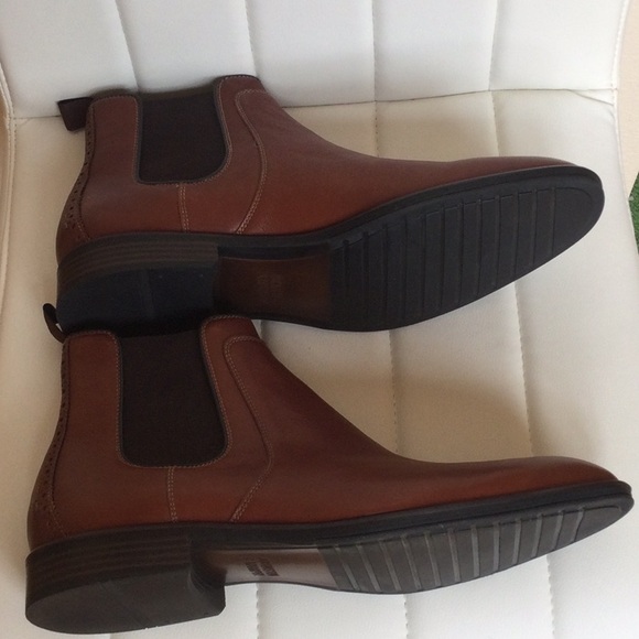 NWOB Mens Johnston & Murphy 13M Henrick Cognac Full Grain Chelsea Boot - Picture 3 of 12